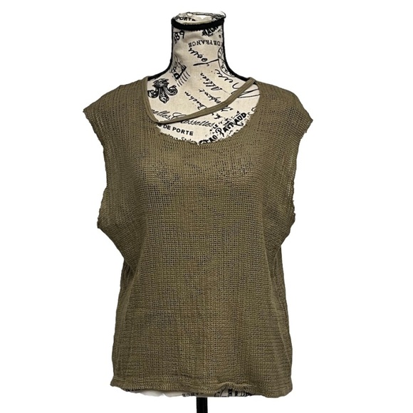 ASOS Design Women’s S Mesh Open Knit Sheer Blouse Tan Fringe Goth Grunge Beach - Picture 2 of 9